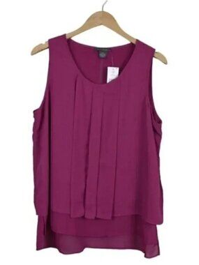 NWT Suzy  Shier Pleated Layered Tank Top Sleeveless Pink Size Large
